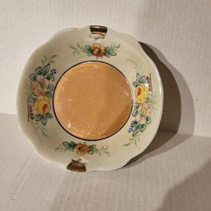 Vintage Japan Luster Porcelain Bowl Dish Gold Floral Flowers Double Handle